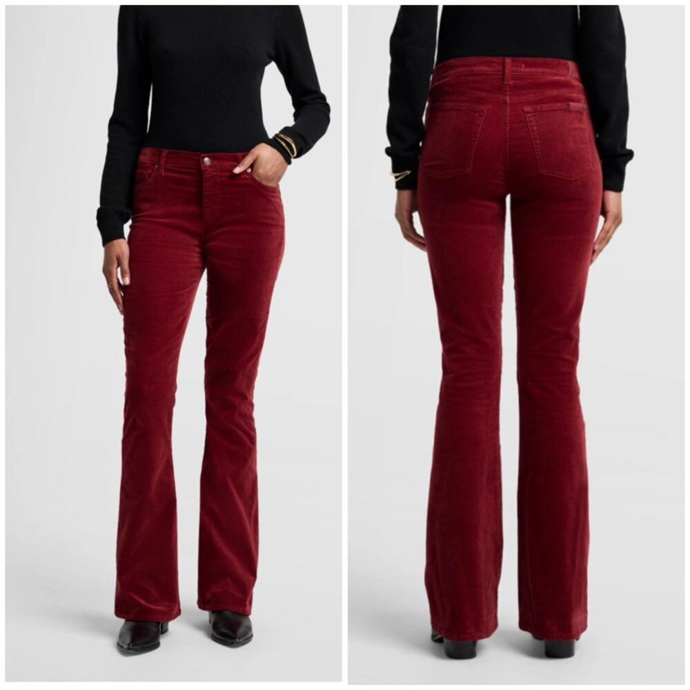 7 For All Mankind HW Ali Velvet Garnet Red High Waist Flare Pants 29 / Retro 70s